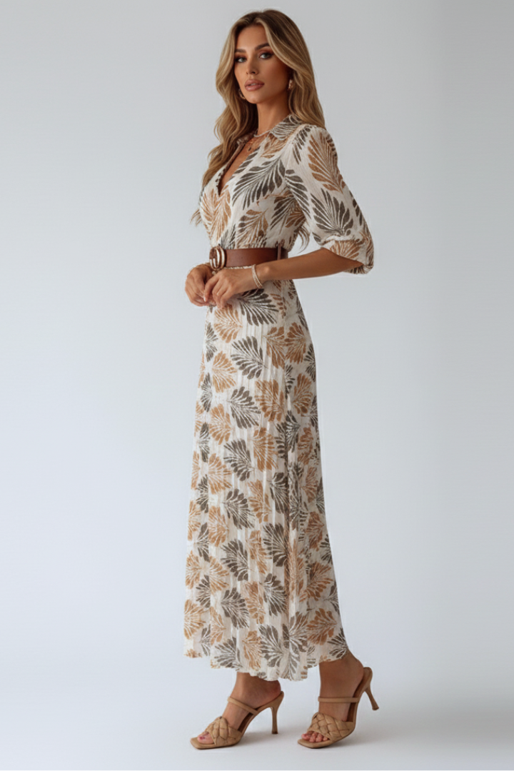 Women's floral printed summer maxi dress with elbow-length sleeves