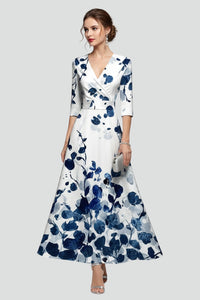 Women's Floral Wedding Guest Maxi Dress with Deep V-Neck