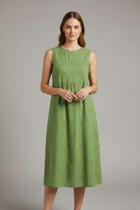 Women's Sleeveless Textured Midi Dress with Pockets