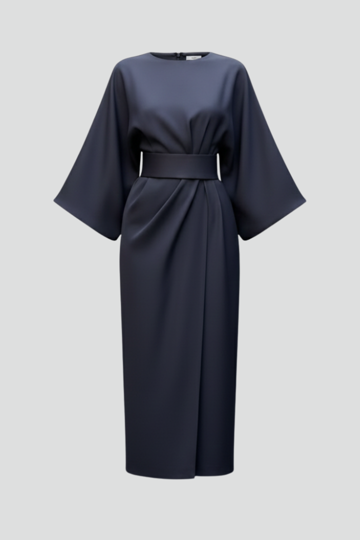 Women’s Midi Dress with Wide Sleeves and Belted Waist 1