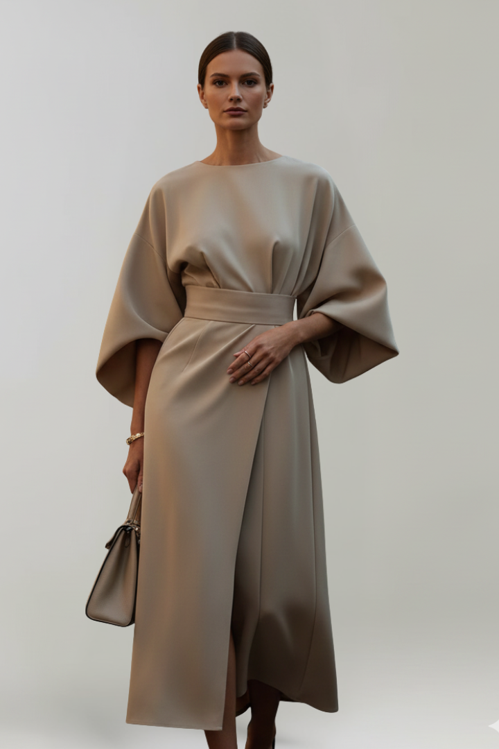 Women’s Midi Dress with Wide Sleeves and Belted Waist 2