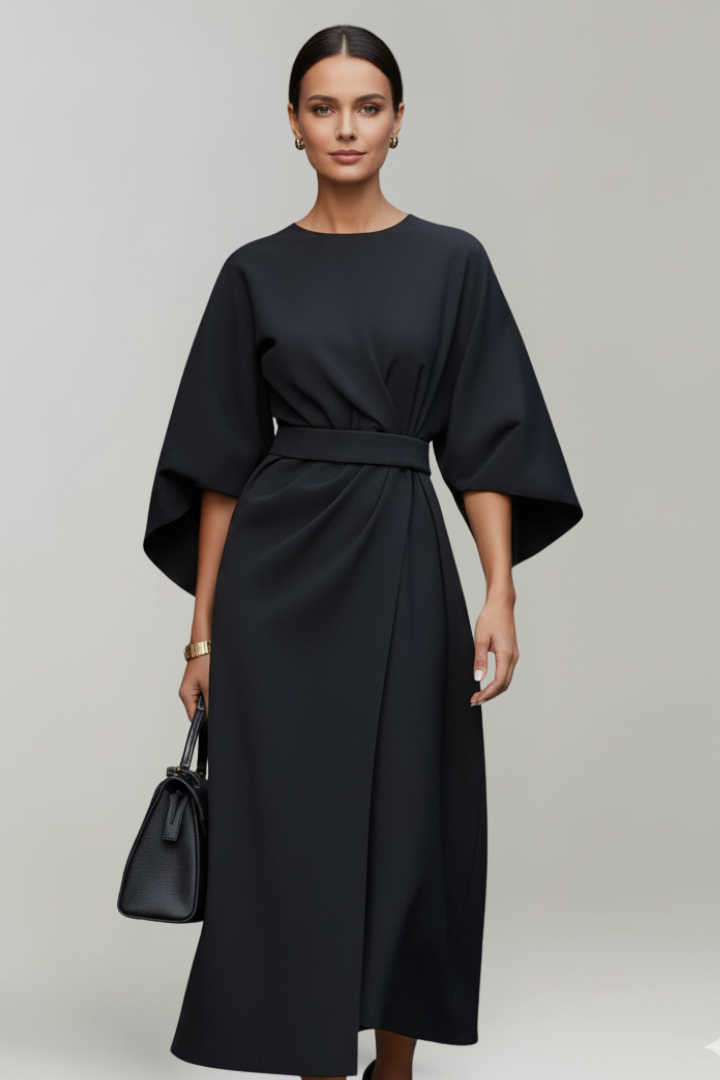 Women’s Midi Dress with Wide Sleeves and Belted Waist 3