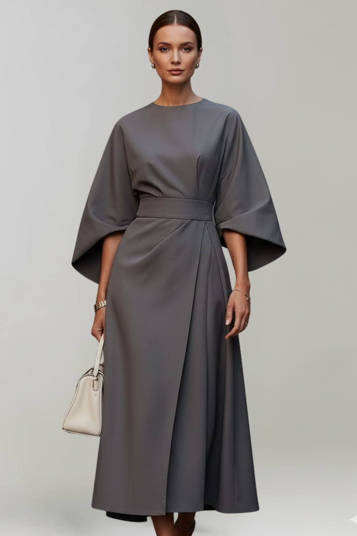 Women’s Midi Dress with Wide Sleeves and Belted Waist 5