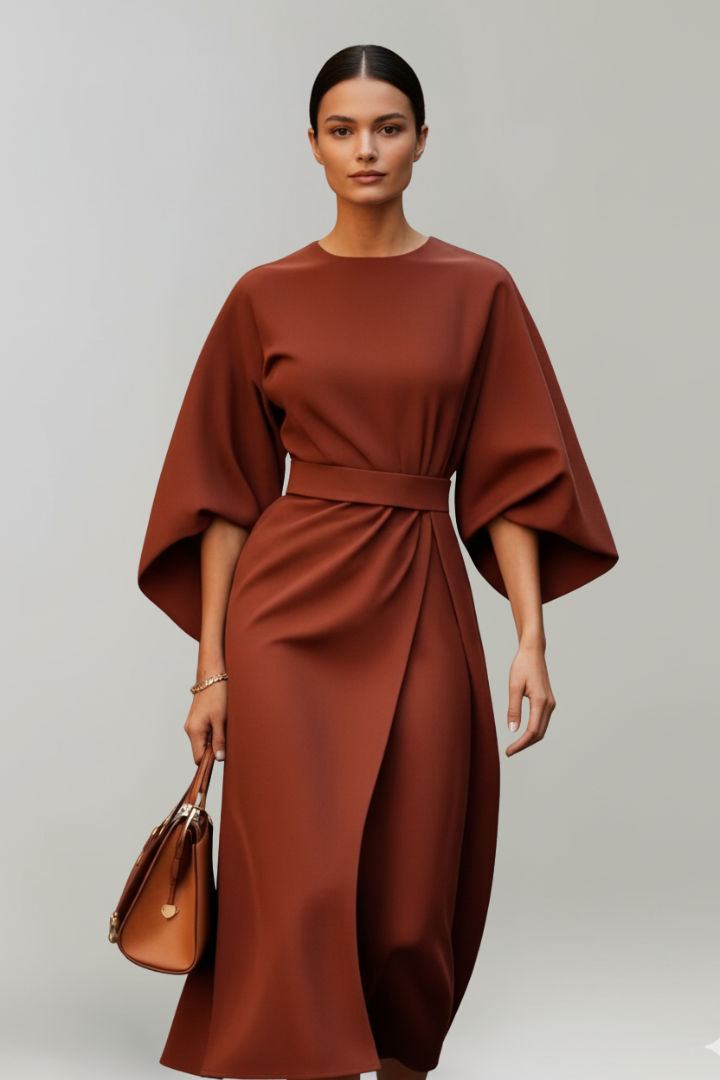 Women’s Midi Dress with Wide Sleeves and Belted Waist 7