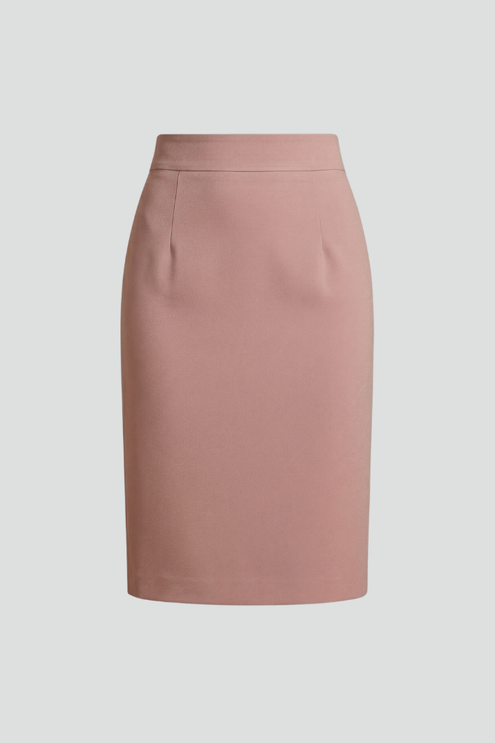 Women's pink high waist pencil midi skirt with back split