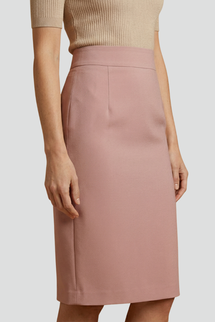 Women's pink high waist pencil midi skirt with back split