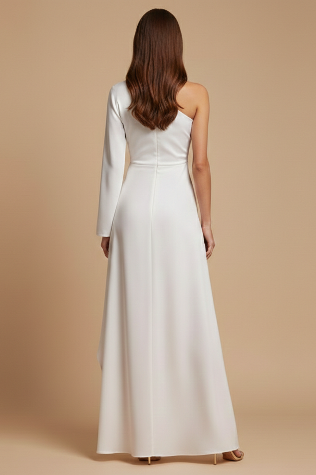 Women's white abstract print one shoulder maxi dress with long sleeve