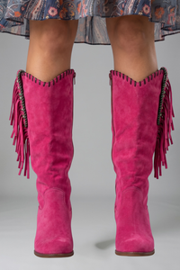 Women's Western Boots with Fringe Trim, Studded Block Heel Design for Autumn