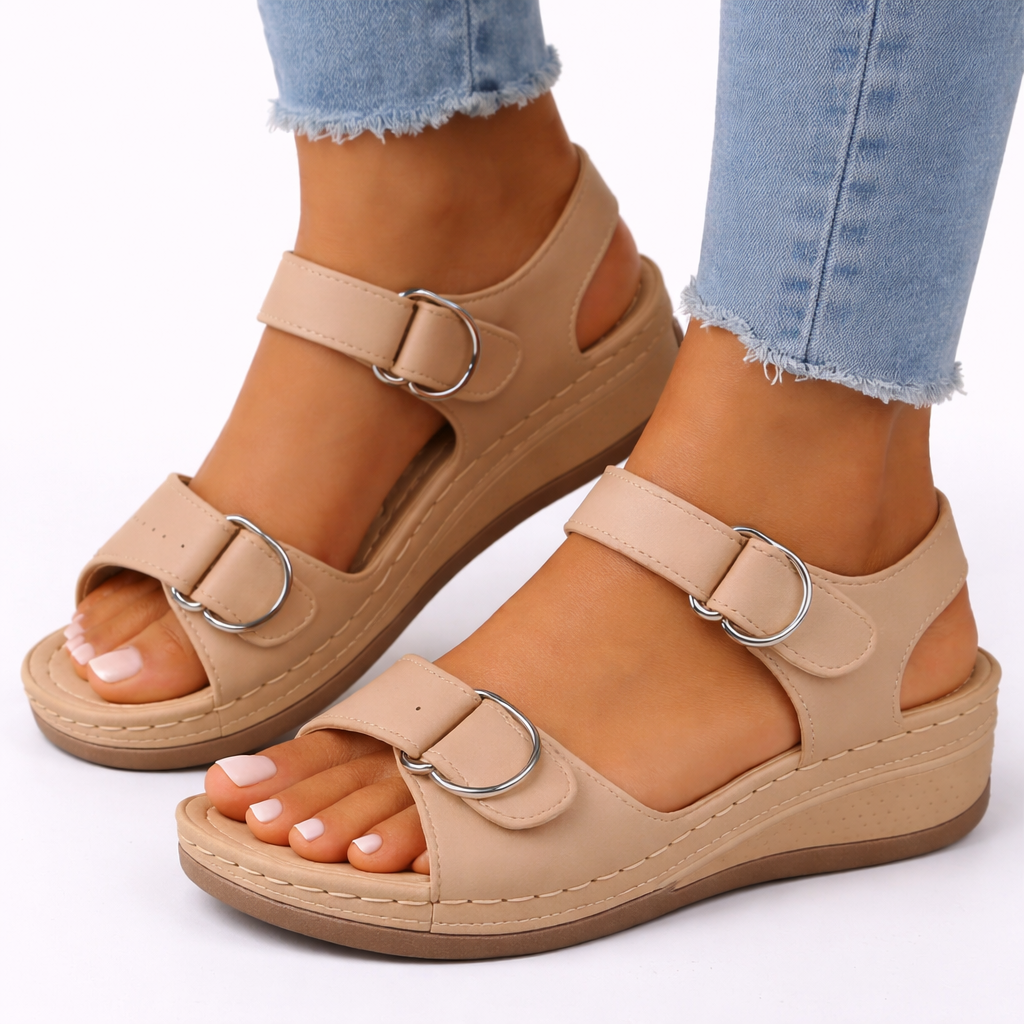 Women's beige open toe wedge sandals