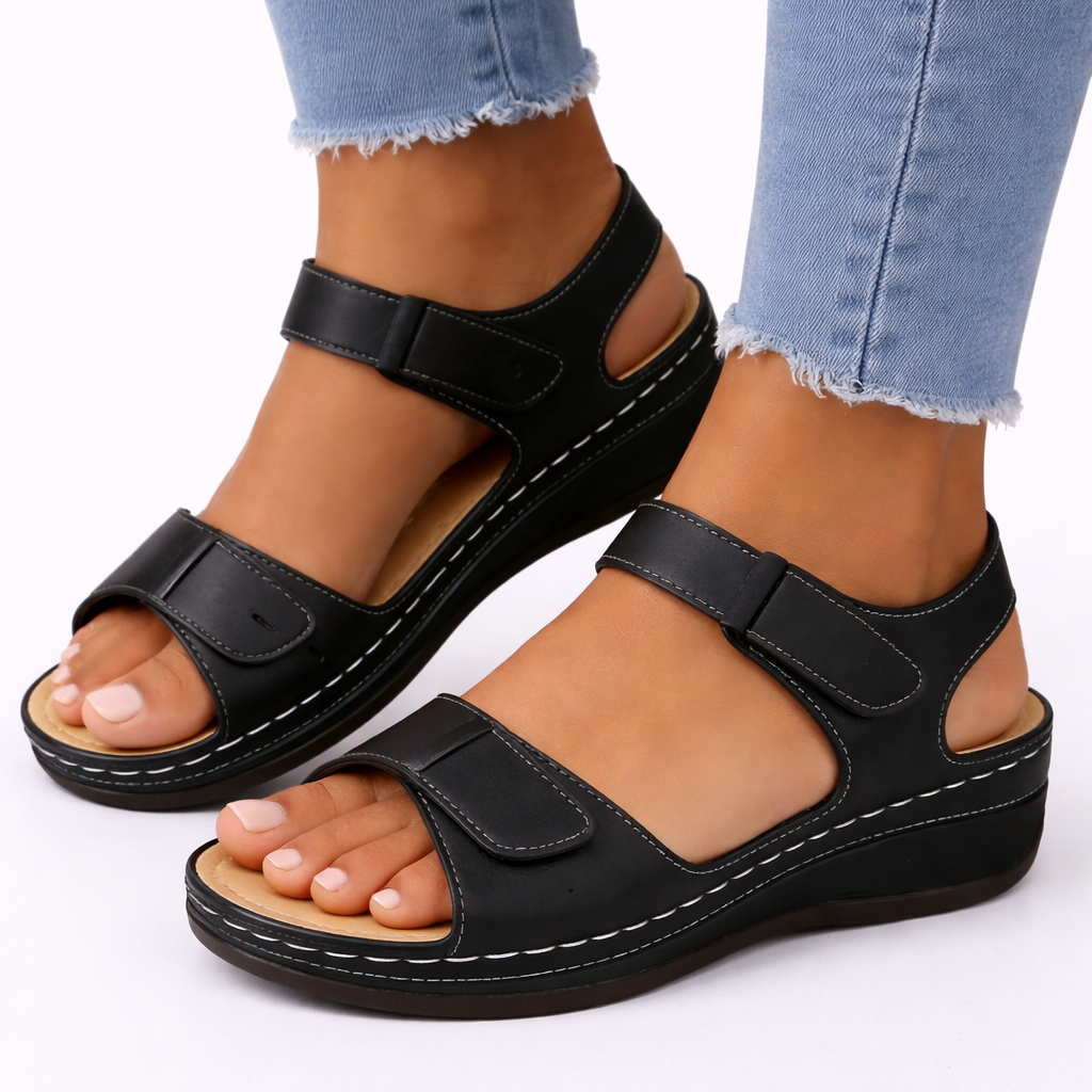 Women's beige open toe wedge sandals