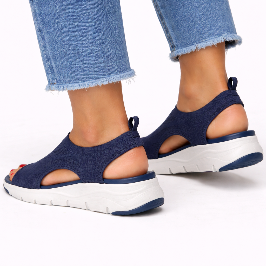 Women's navy knit slip-on trainers