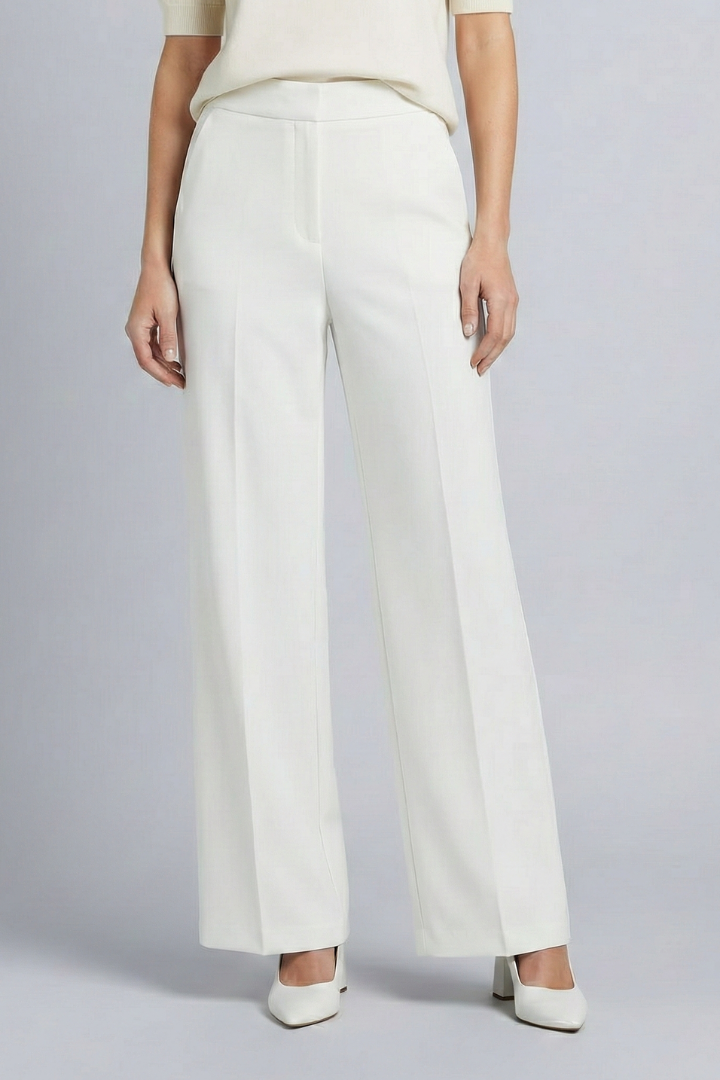 Women's black pleat front palazzo trousers with a high waist wide leg fit