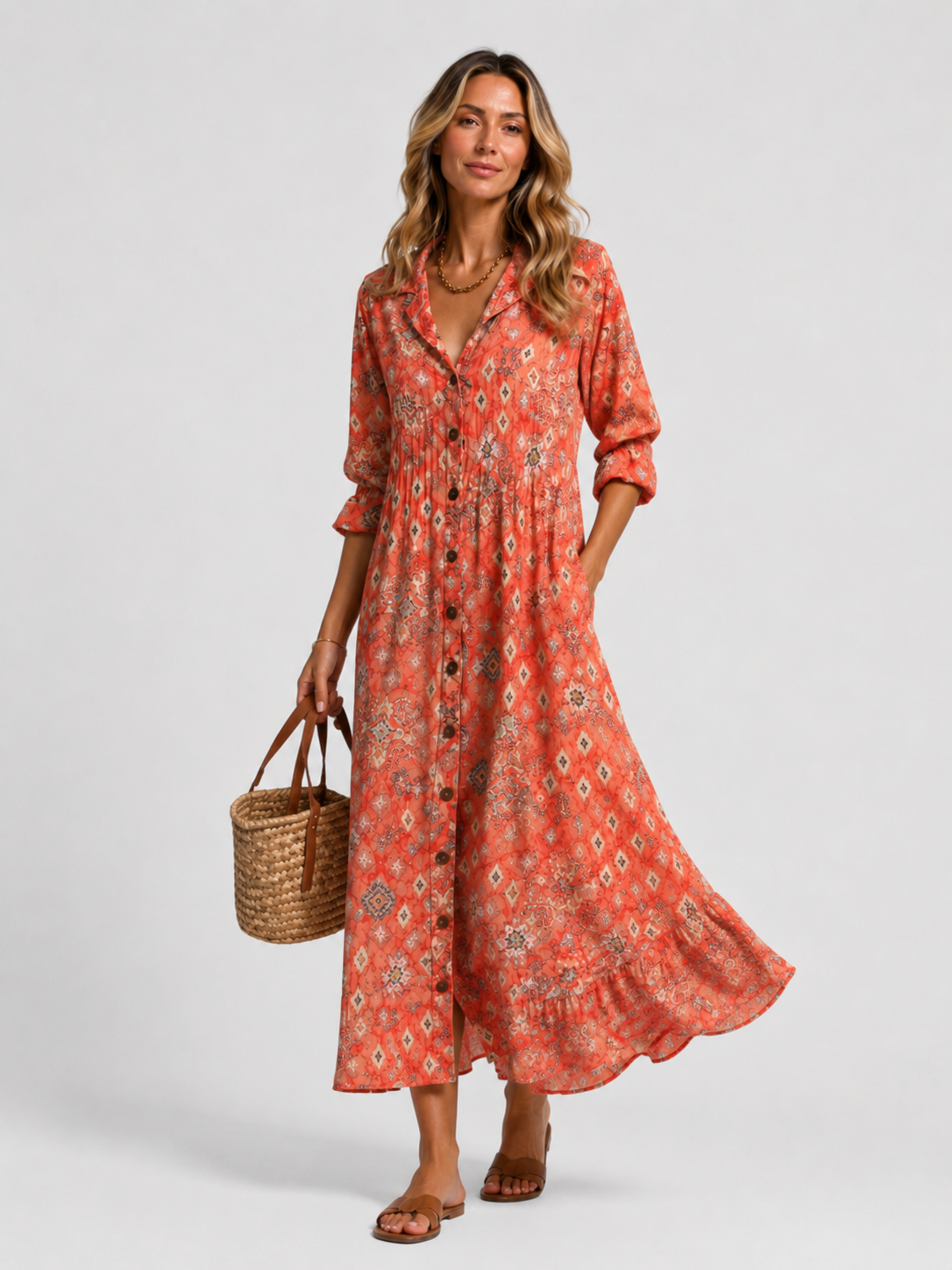 Women's multi printed button-front shirt dress