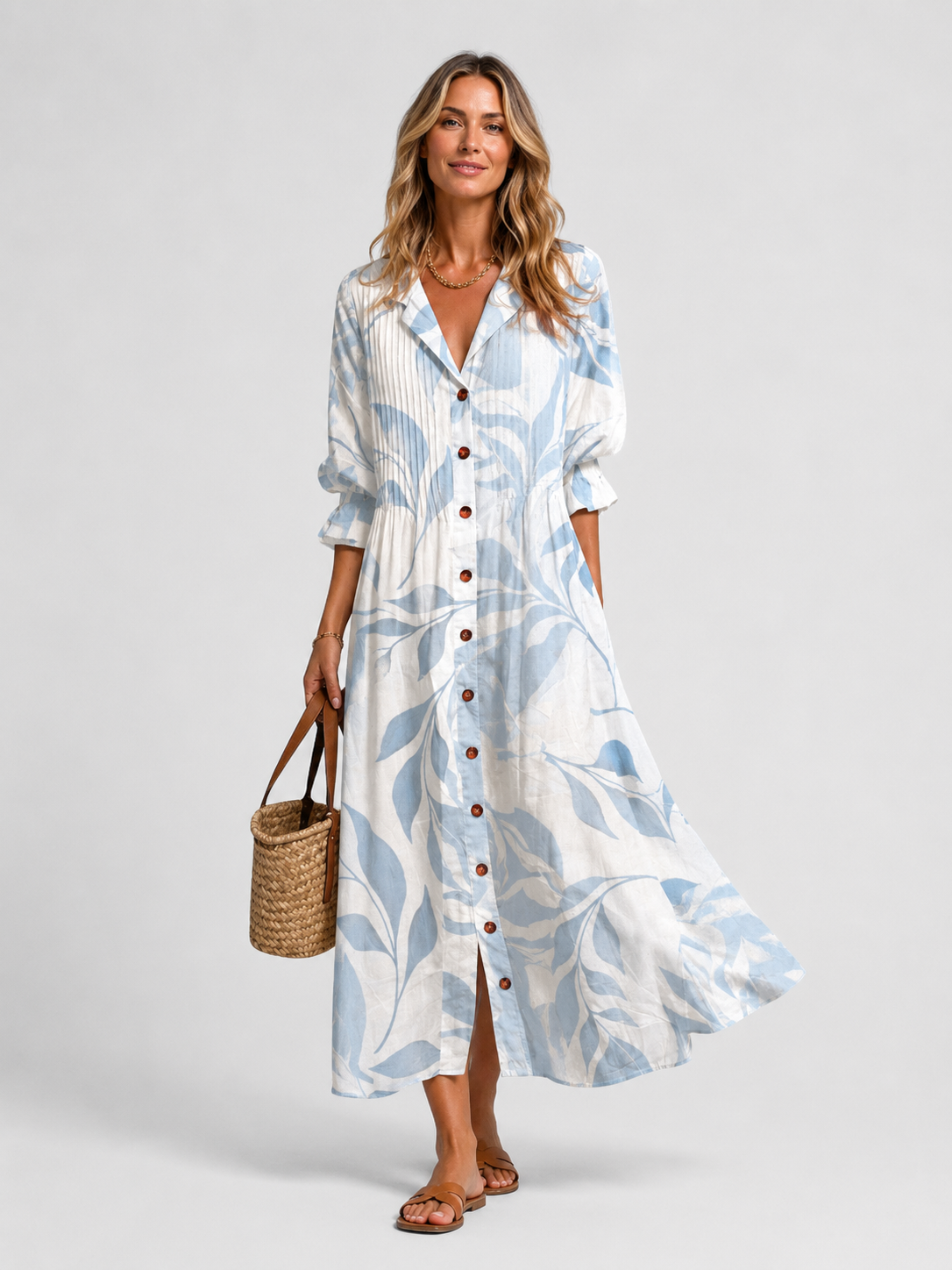 Women's floral printed button-front shirt dress