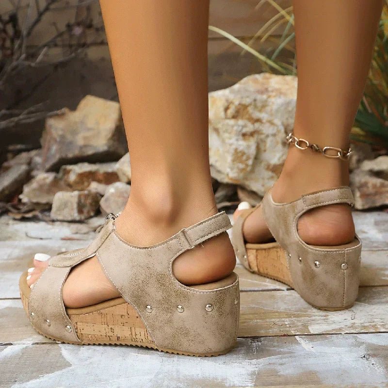 Women's Sandals Cork Wedge Platform Zip-Front 4