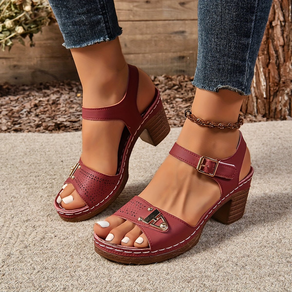 Women's Sandals Cross-Strap Block Heel Comfort 4