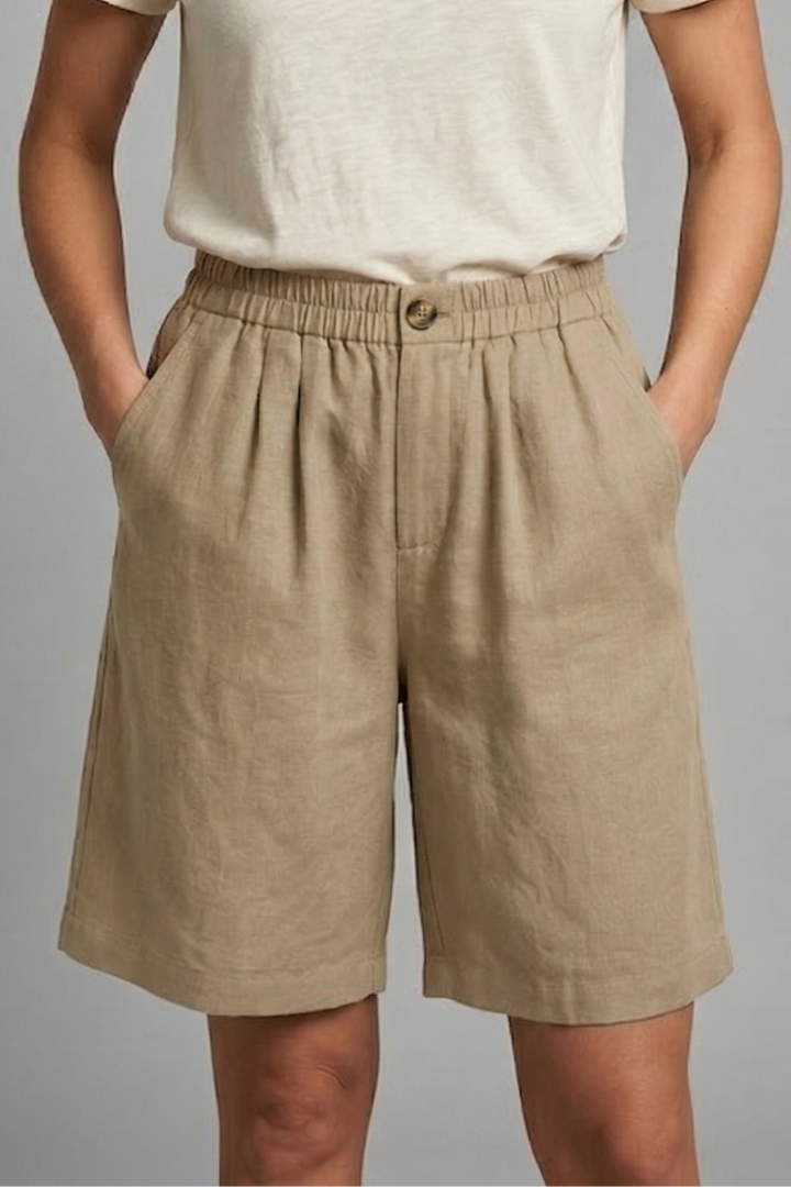 Women's grey elasticated waist shorts with drawstring and side pockets