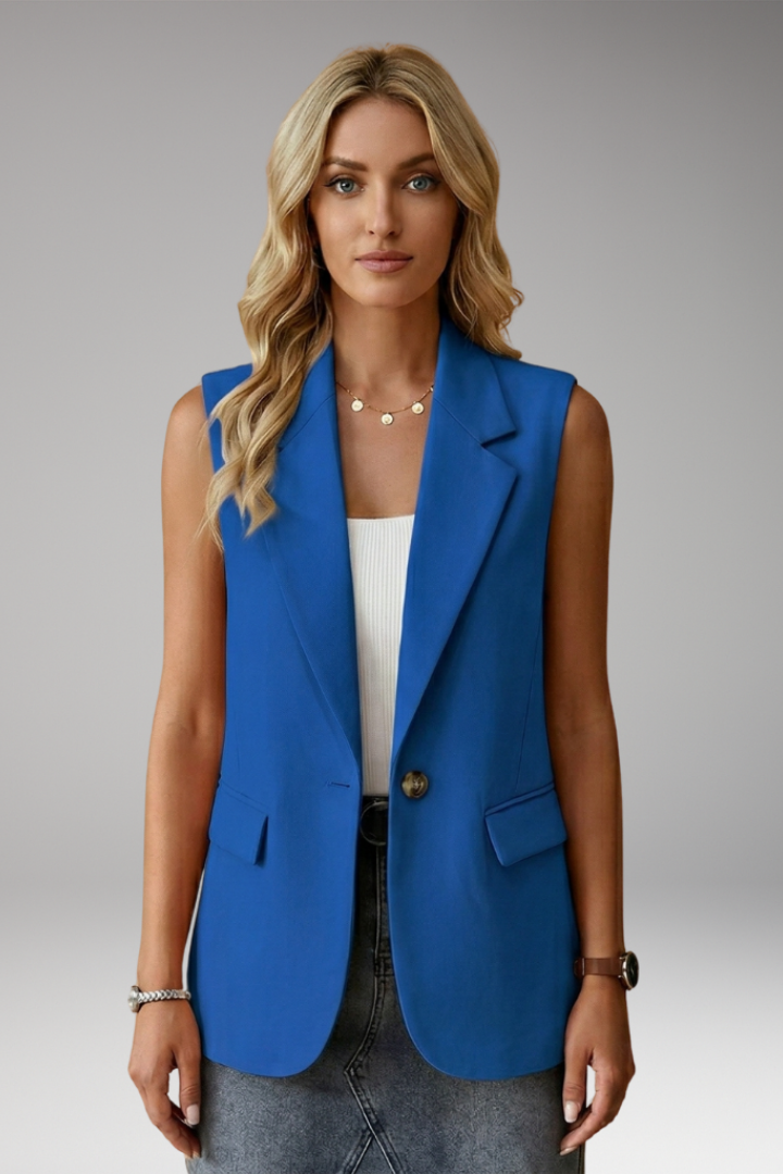 Women's beige longline tailored waistcoat with notch collar