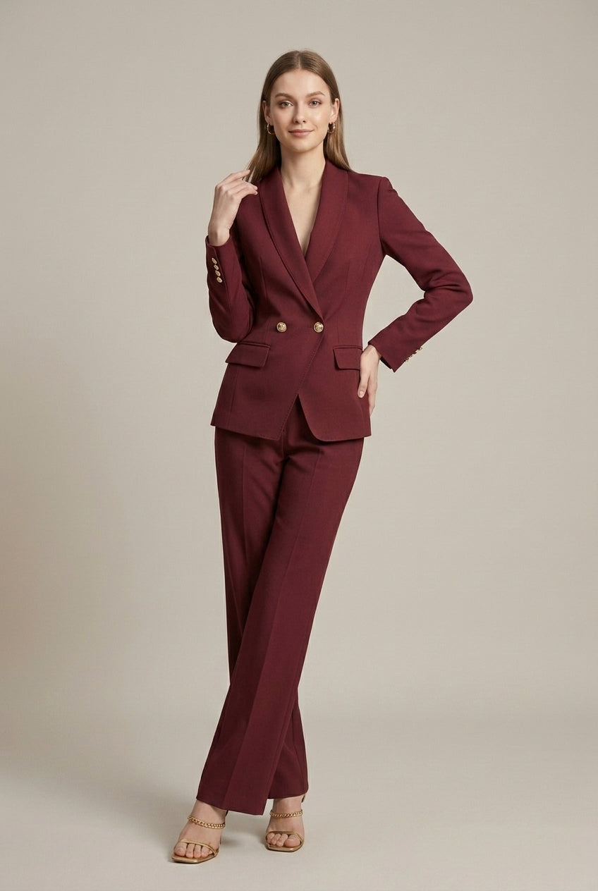 Women's sage green shawl collar blazer and trousers two piece suit