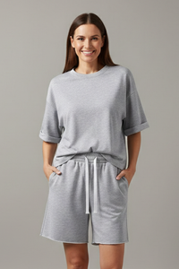 Women's Crop Top and Drawstring Shorts Co-ord Set for Holiday Loungewear