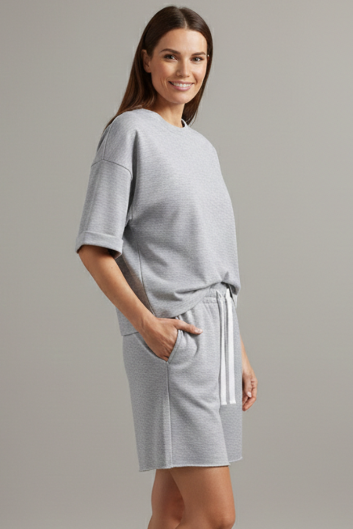 Women's apricot crop top and drawstring shorts co-ord set for summer loungewear