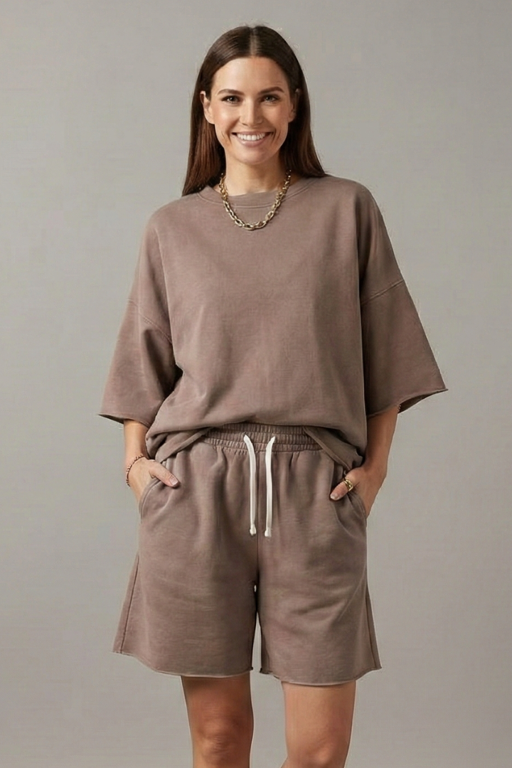 Women's white crop top and drawstring shorts co-ord set for summer loungewear