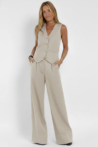 Women's Waistcoat and Wide-Leg Trouser Co-Ord Set with V-Neck