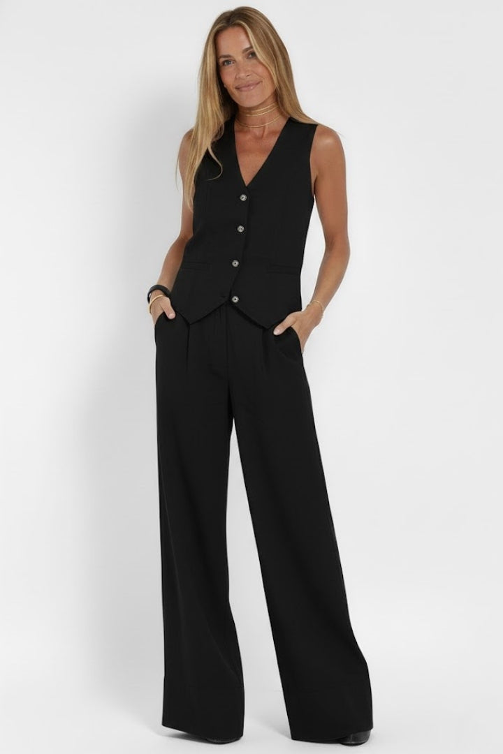 Women's black waistcoat and wide-leg trouser co-ord set