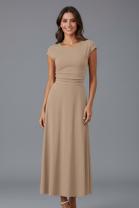 Women's Cap Sleeve Fit and Flare Midi Dress with High Waist