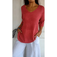 Womens Blouse V-Neck 3/4 Sleeve Relaxed Fit