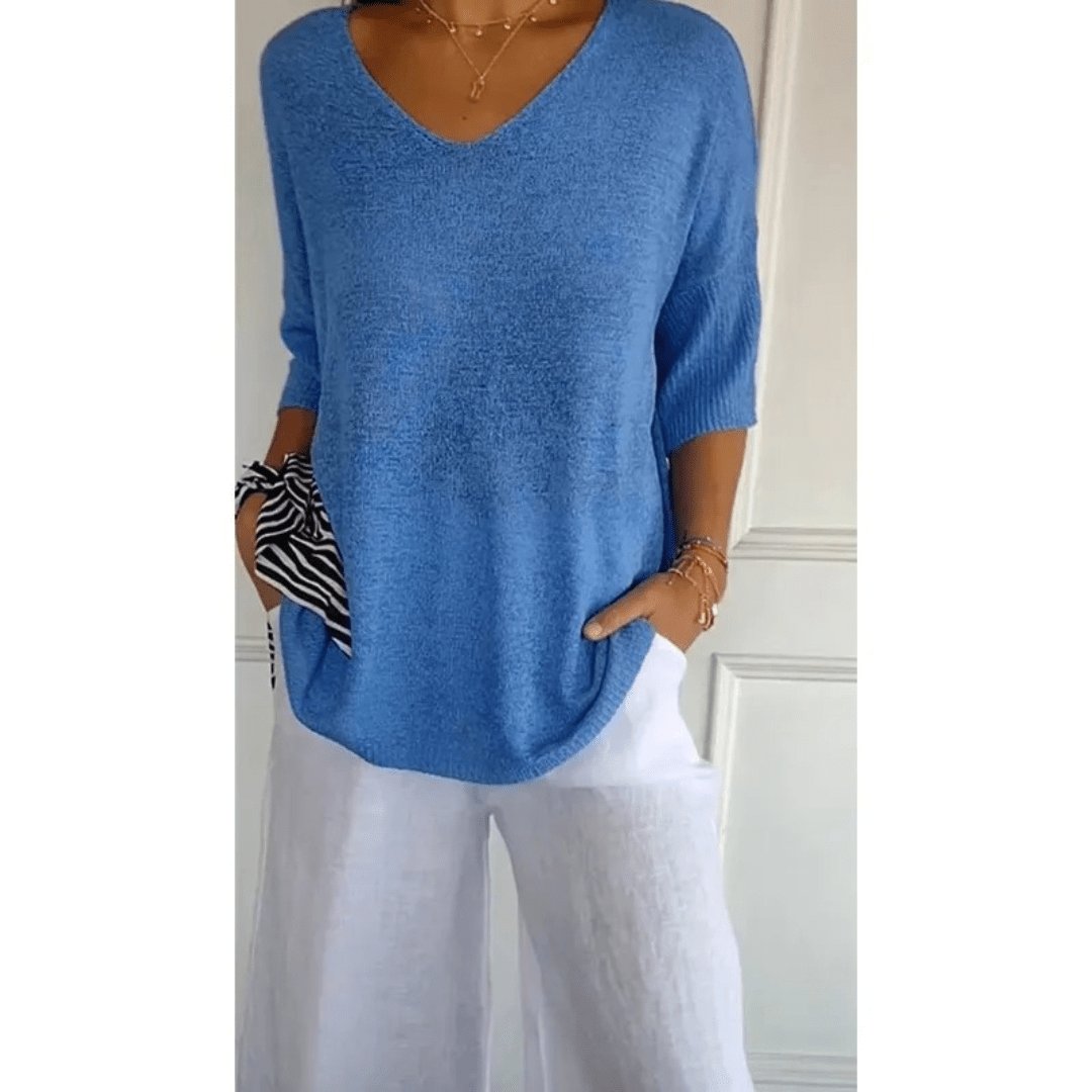 Womens Blouse V-Neck 3/4 Sleeve Relaxed Fit 1