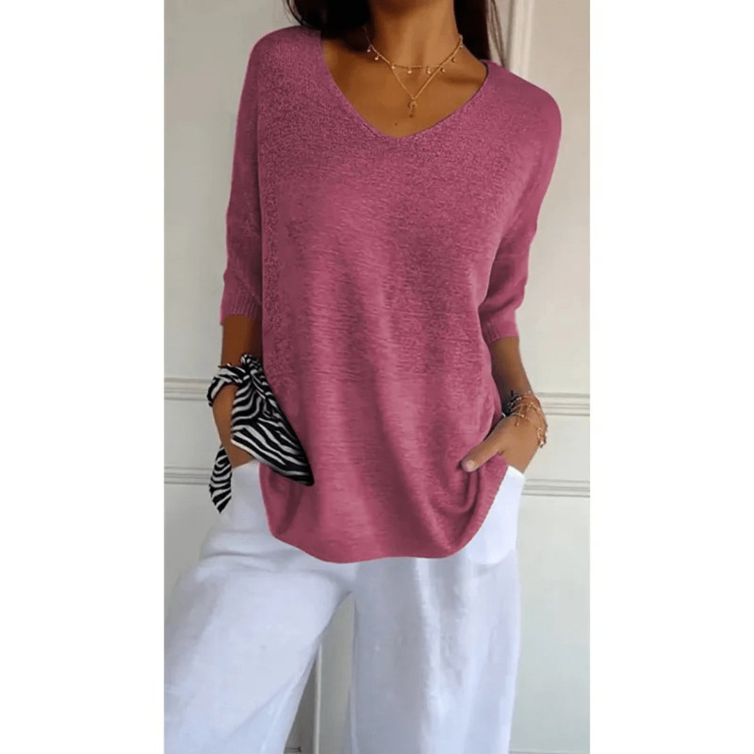 Womens Blouse V-Neck 3/4 Sleeve Relaxed Fit 2