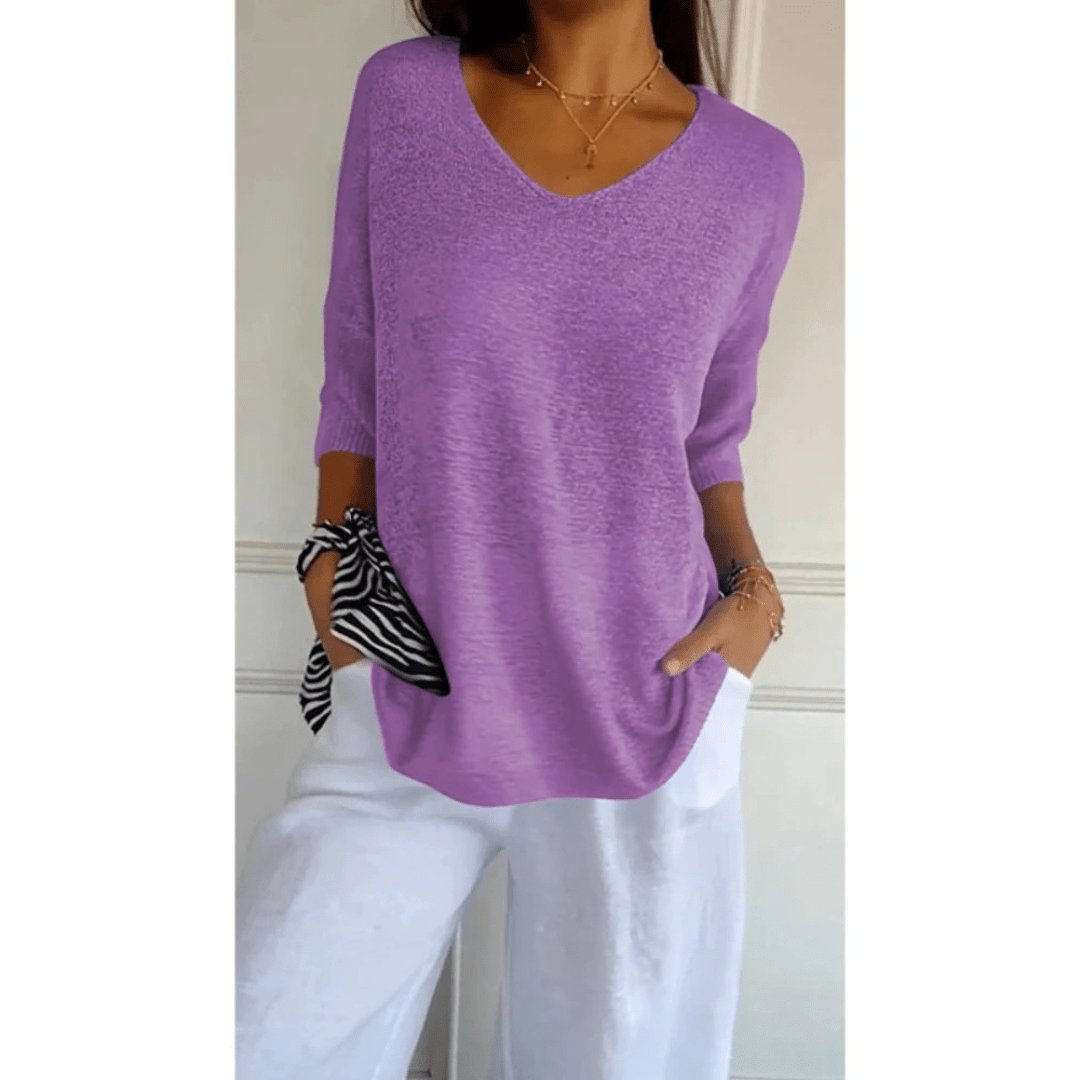 Womens Blouse V-Neck 3/4 Sleeve Relaxed Fit 5
