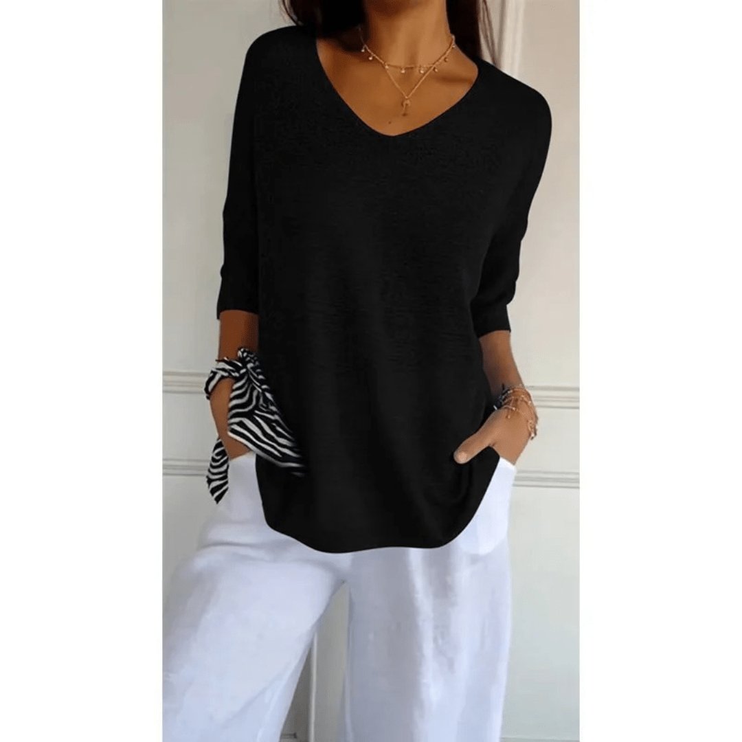 Womens Blouse V-Neck 3/4 Sleeve Relaxed Fit 6