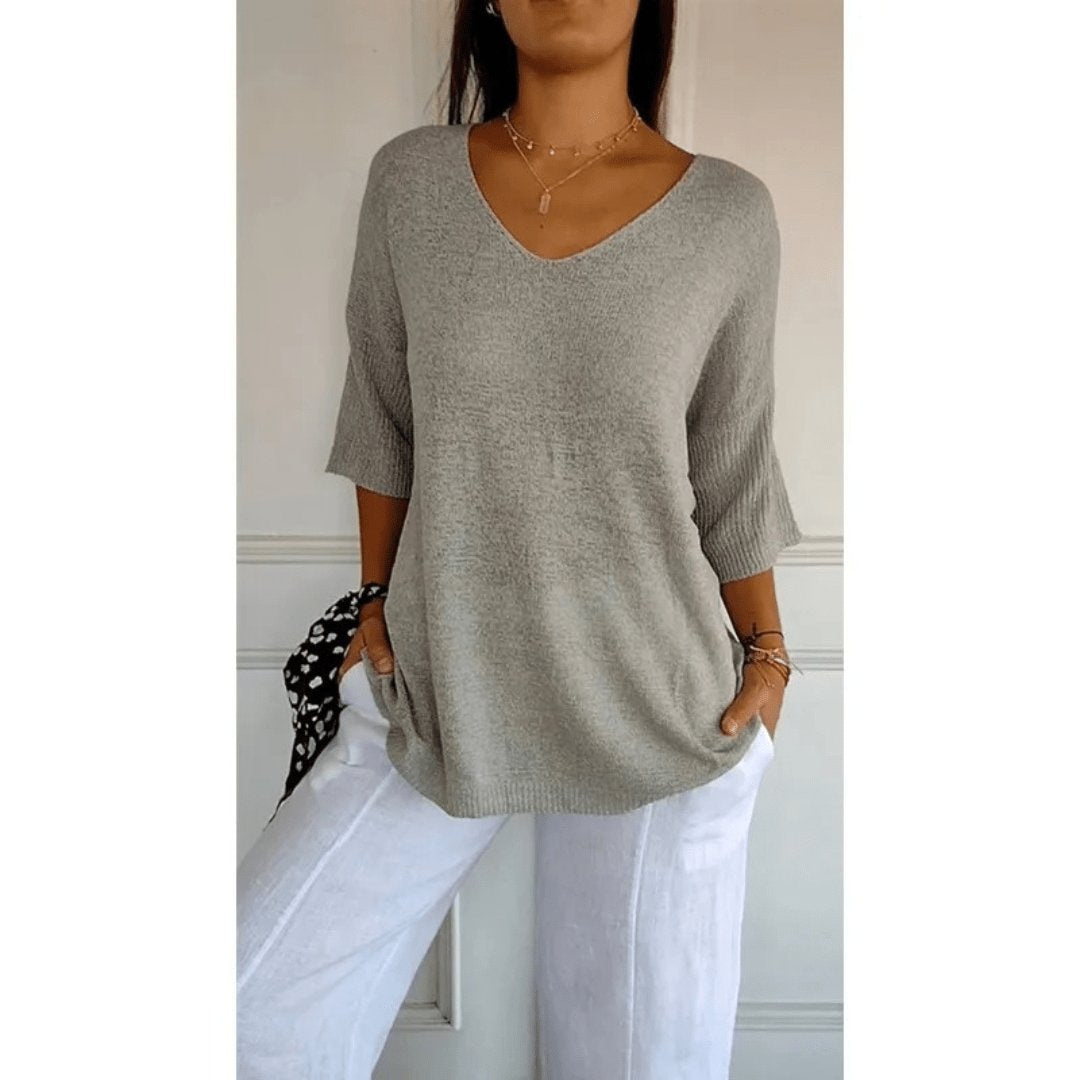 Womens Blouse V-Neck 3/4 Sleeve Relaxed Fit 7