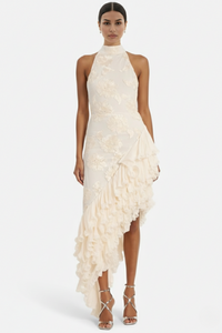 Womens Dress Floral Maxi Asymmetric Ruffle