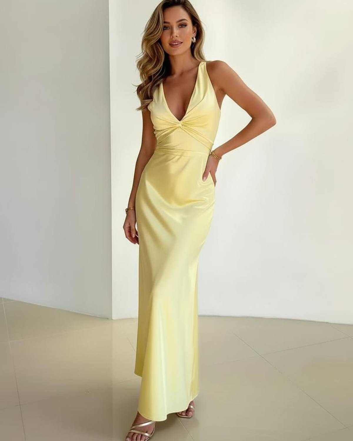 Womens Maxi Dress Halter Neck Twist Front 1