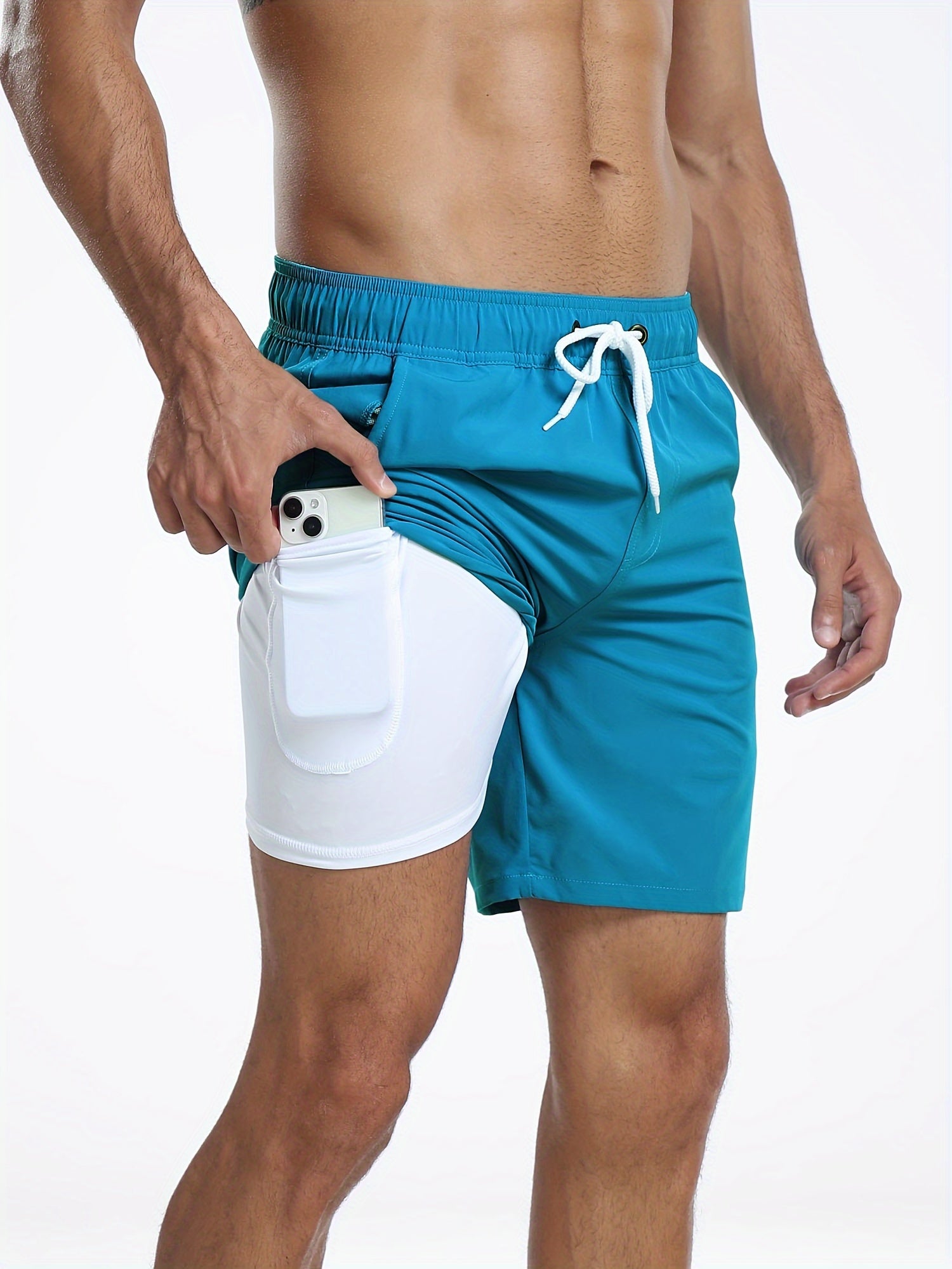 Men's burgundy 2-in-1 swim shorts with compression liner