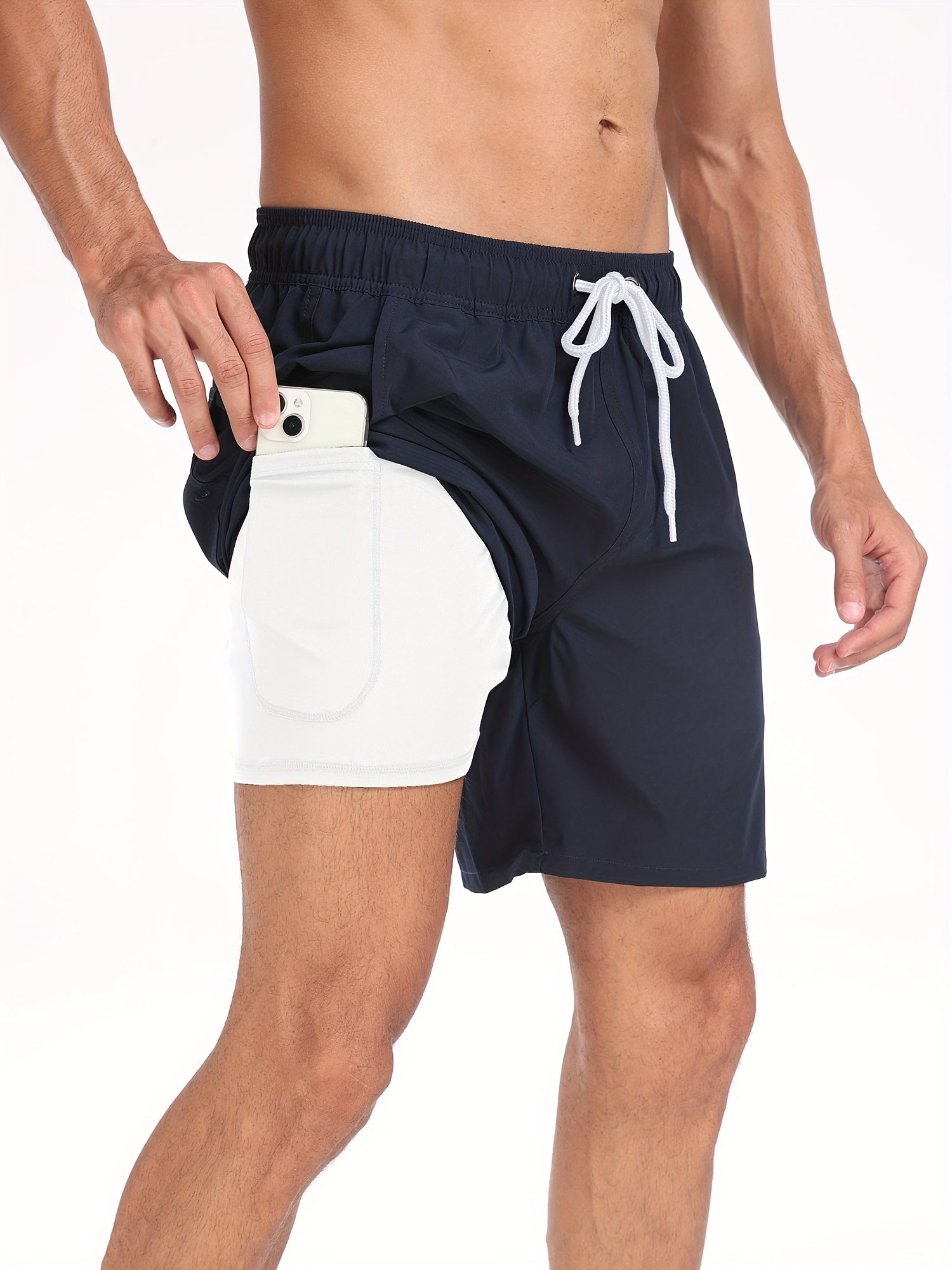 Men's burgundy 2-in-1 swim shorts with compression liner