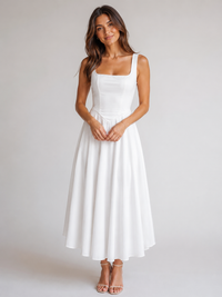Womens Dress Midi A-Line Square Neck Sleeveless