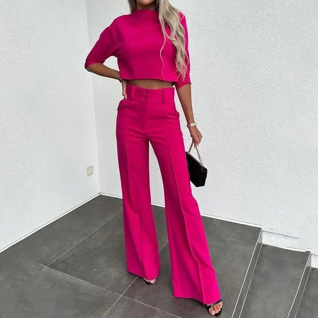 Vogain Clothing Sets Dark pink / S Women's Set Two Piece Set Cropped Top High-Waisted Trousers Lightweight Fit