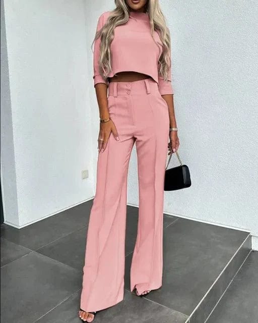 Vogain Clothing Sets Pink / S Women's Set Two Piece Set Cropped Top High-Waisted Trousers Lightweight Fit