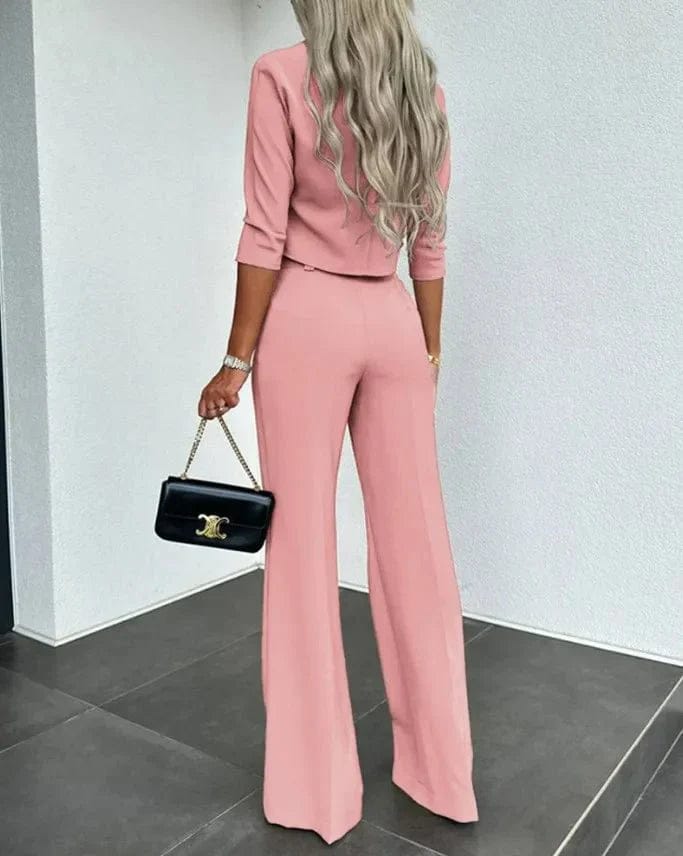 Vogain Clothing Sets Women's Set Two Piece Set Cropped Top High-Waisted Trousers Lightweight Fit