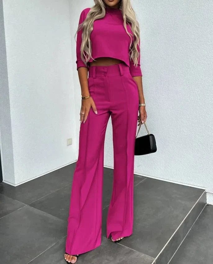 Vogain Clothing Sets Women's Set Two Piece Set Cropped Top High-Waisted Trousers Lightweight Fit