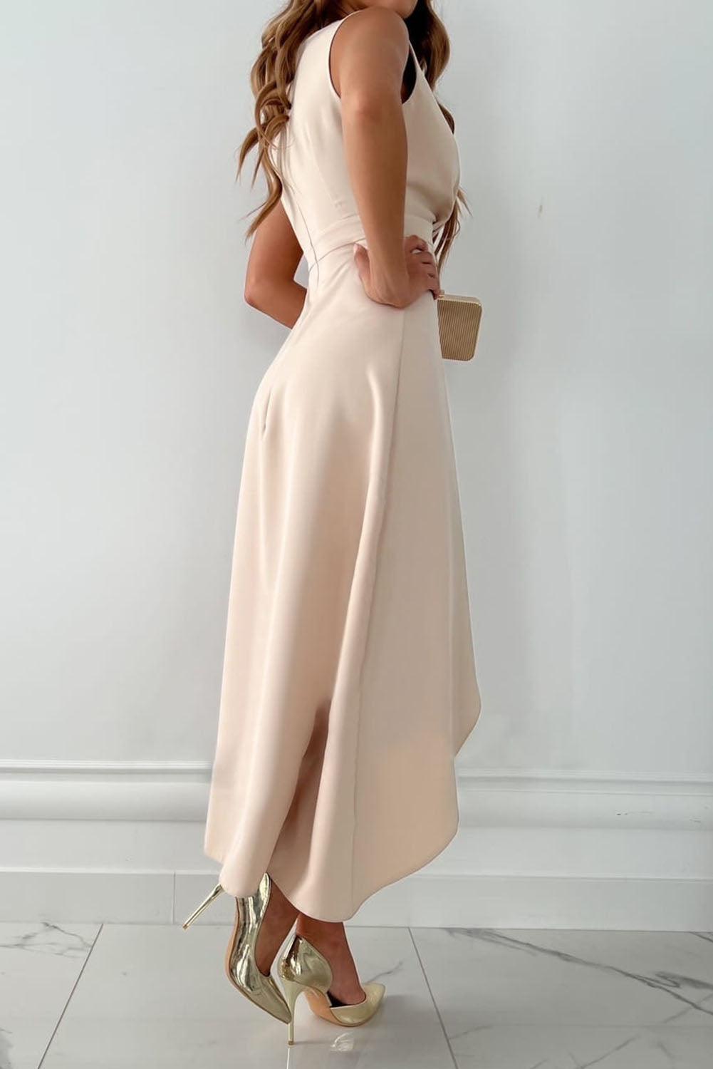 Vogain Maxi Dresses Women's Dress Maxi Dress Sleeveless V-Neck Asymmetrical Hem Smooth Fabric