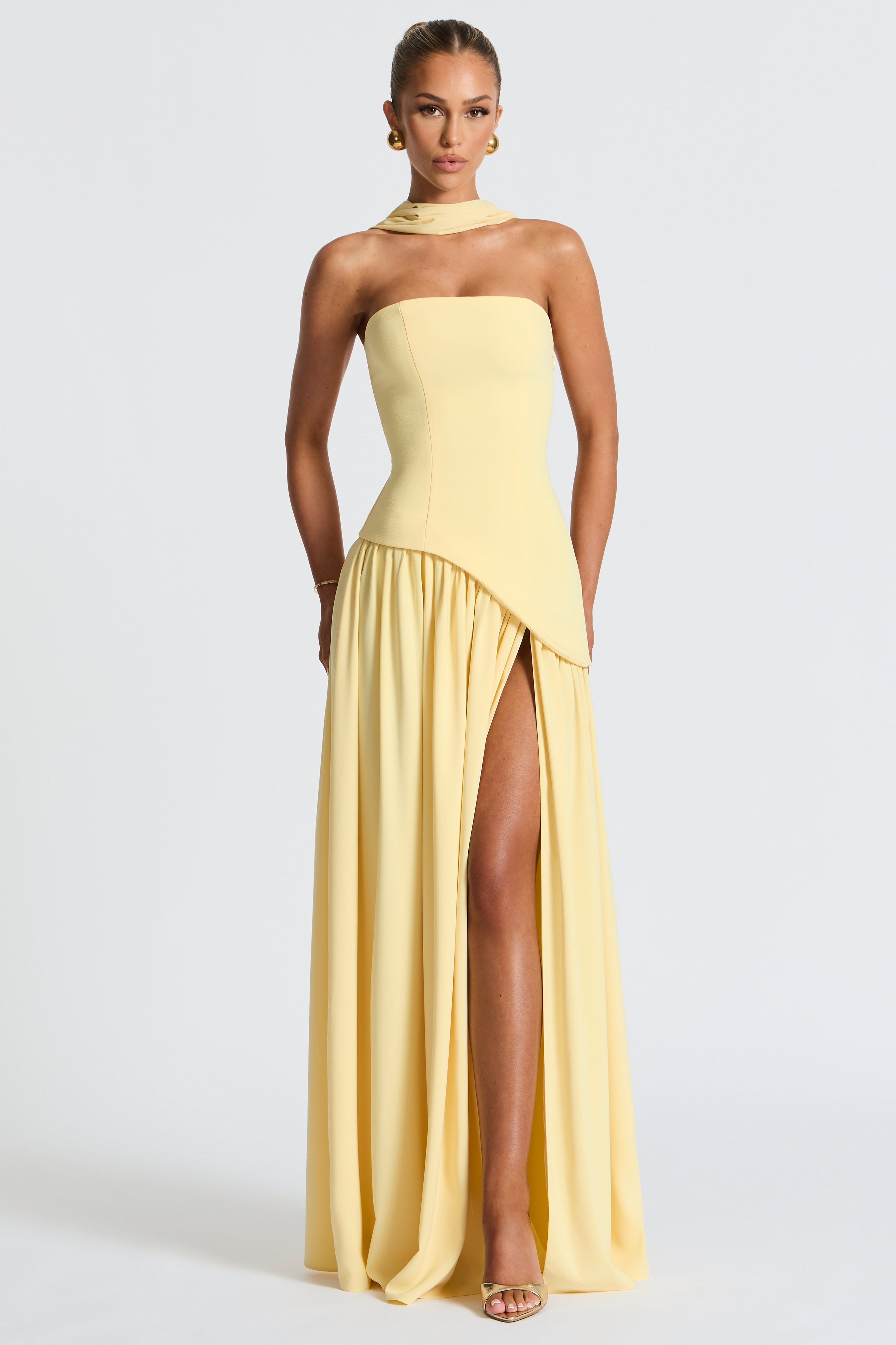 Vogain Maxi Dresses Yellow / S Women’s Dress Maxi Dress Strapless High Slit Chiffon Summer Fit