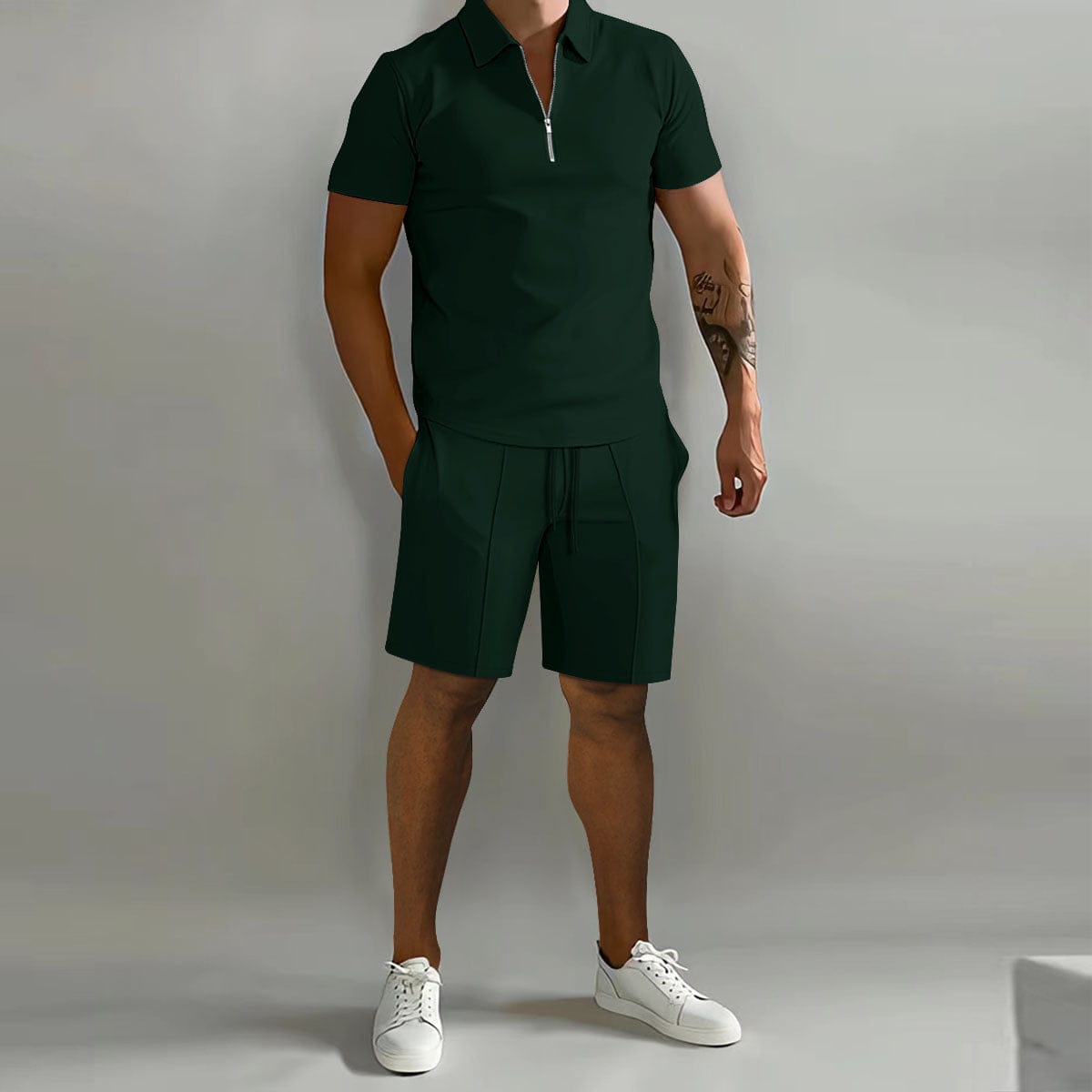 Vogain Sets Green / S Men's Polo Shirts Set with Zipper Closure, Breathable Fabric, Relaxed Fit