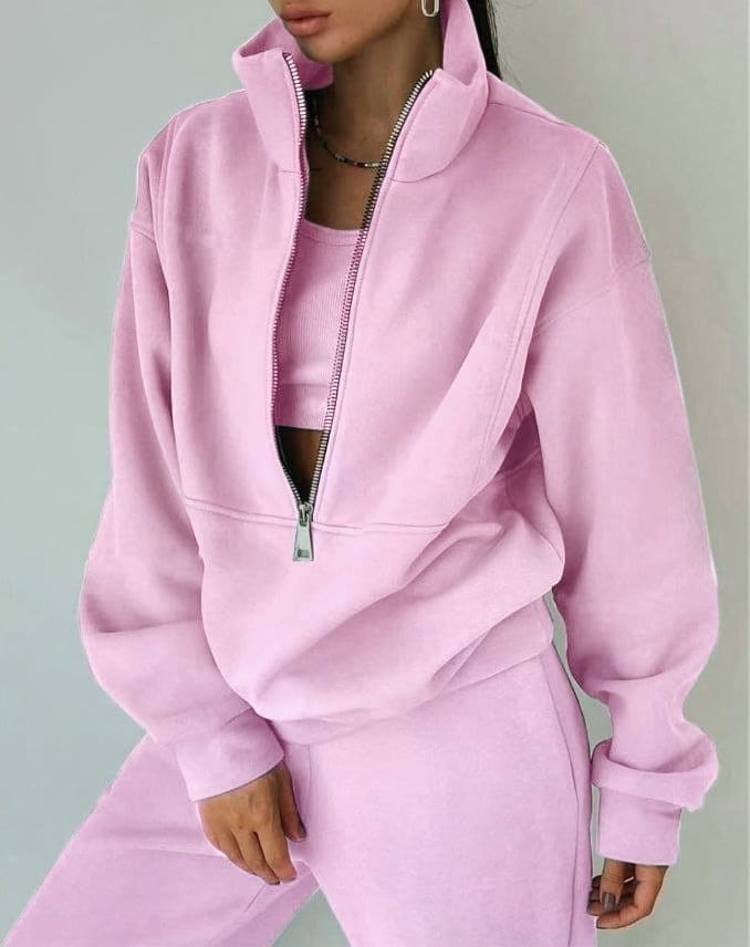 Vogain Sets Pink / S Women's Loungewear Two Piece Set Half-Zip Pullover and High-Waisted Joggers