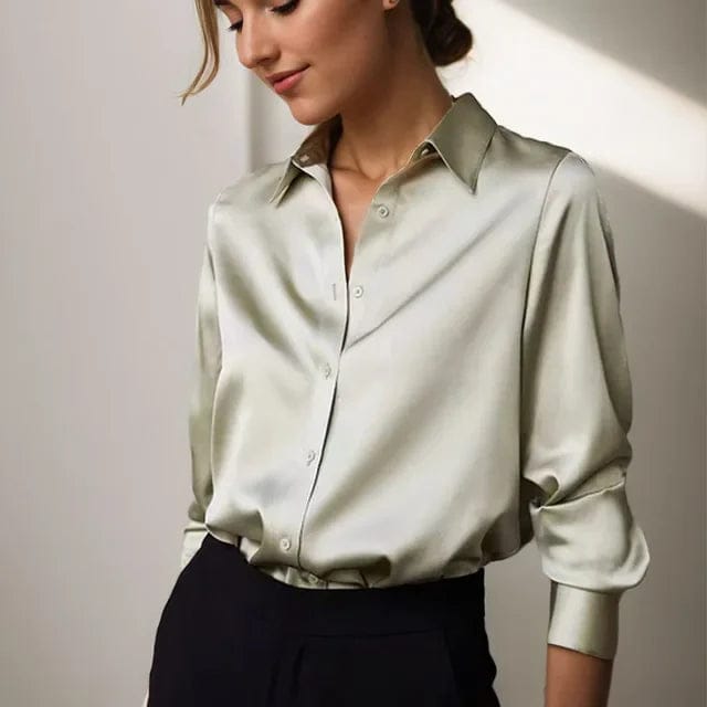 Vogain Women's Blouses Green / XS Women's Blouse Long Sleeve Satin Button Down Classic Fit