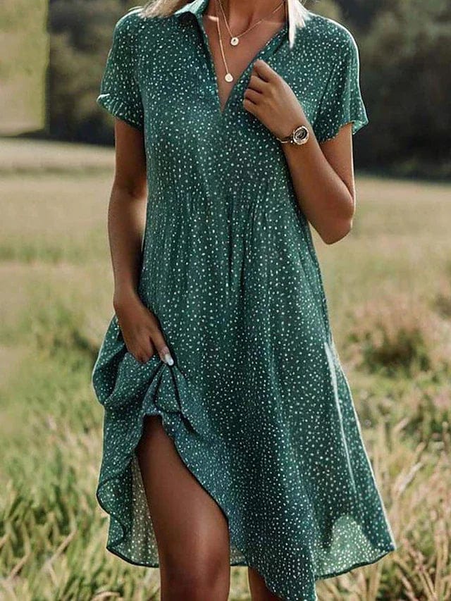 Vogain Women's Dresses Green / S Women's Dress Midi Shirt Dress Short Sleeve Cotton Casual Fit